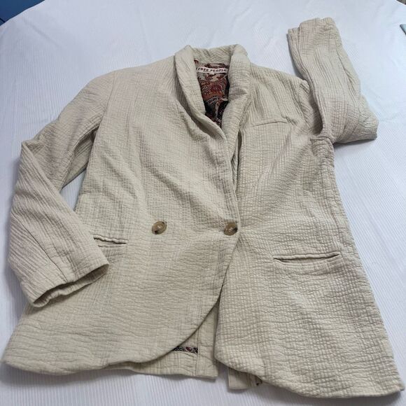 Free People Oversized Cotton Gauze Cream Blazer Jacket XS - Picture 1 of 11